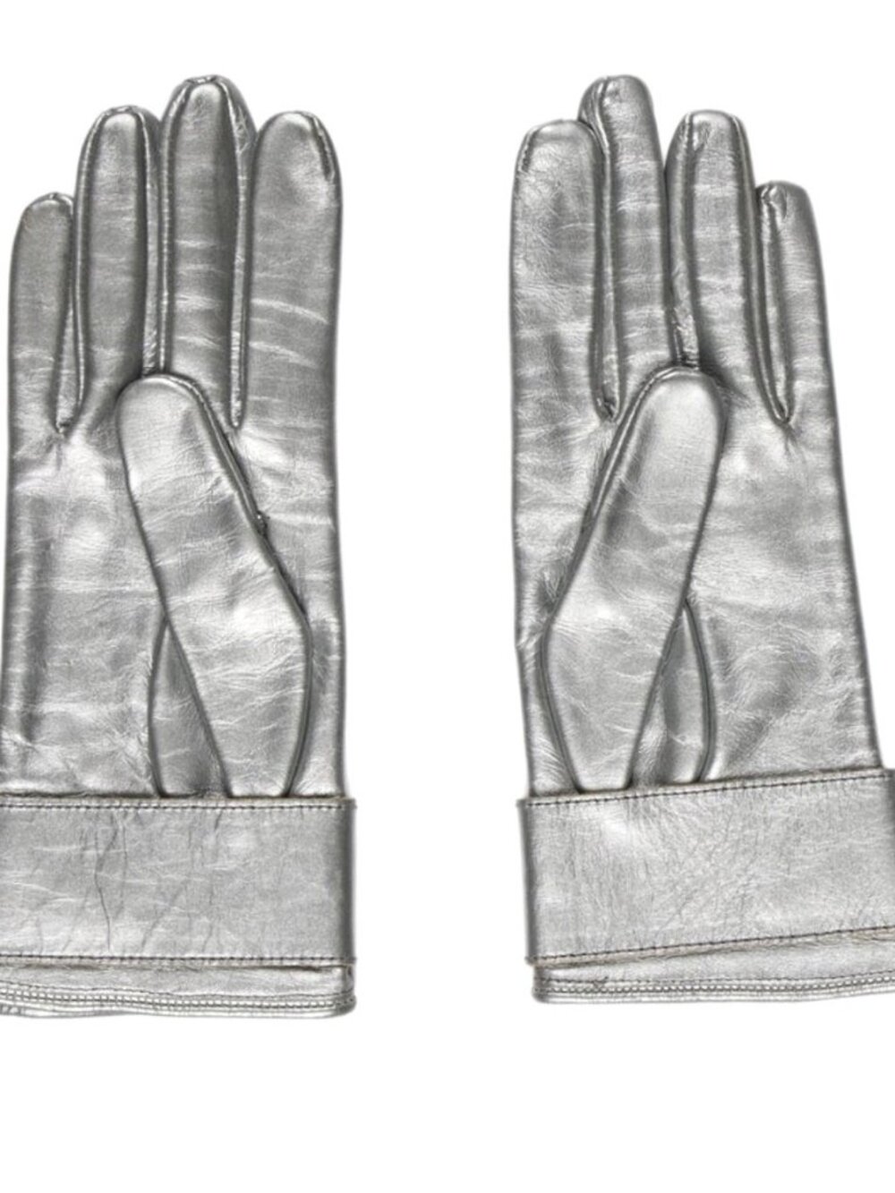 Golden Goose Silver Metallic Leather Gloves with Buckle Strap – Women's
